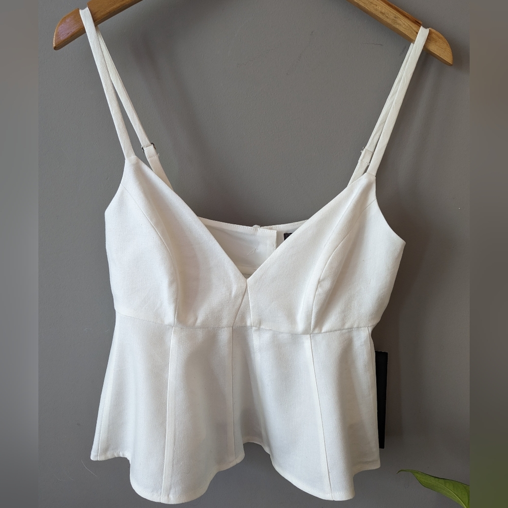 NWT White BCBG Strappy Peplum Crop Top Sz S